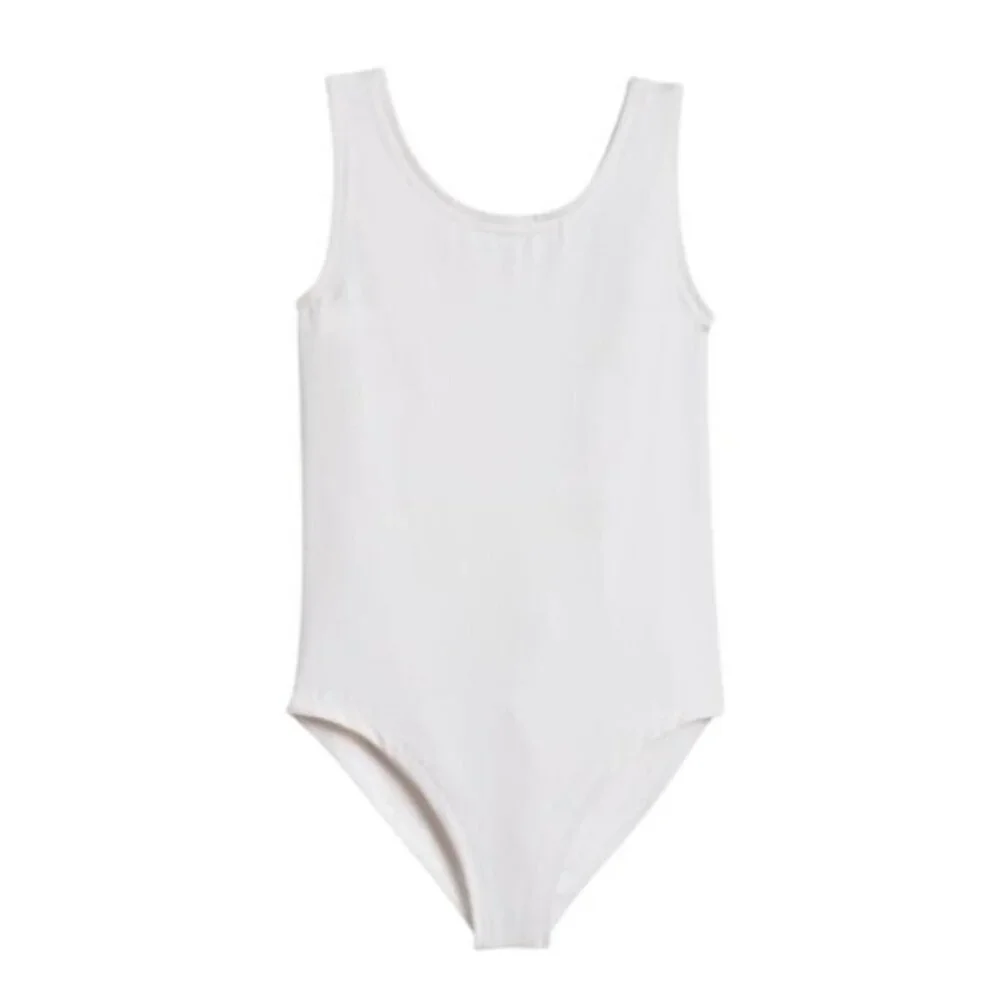 Danskin Childs I 6X-7 Tank Leotard White Scoop Neck Dance